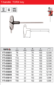 YATO Custom T-HANDLE TORX KEY set AUTO Repair Construction tool Allen Key T type specification YT-05601