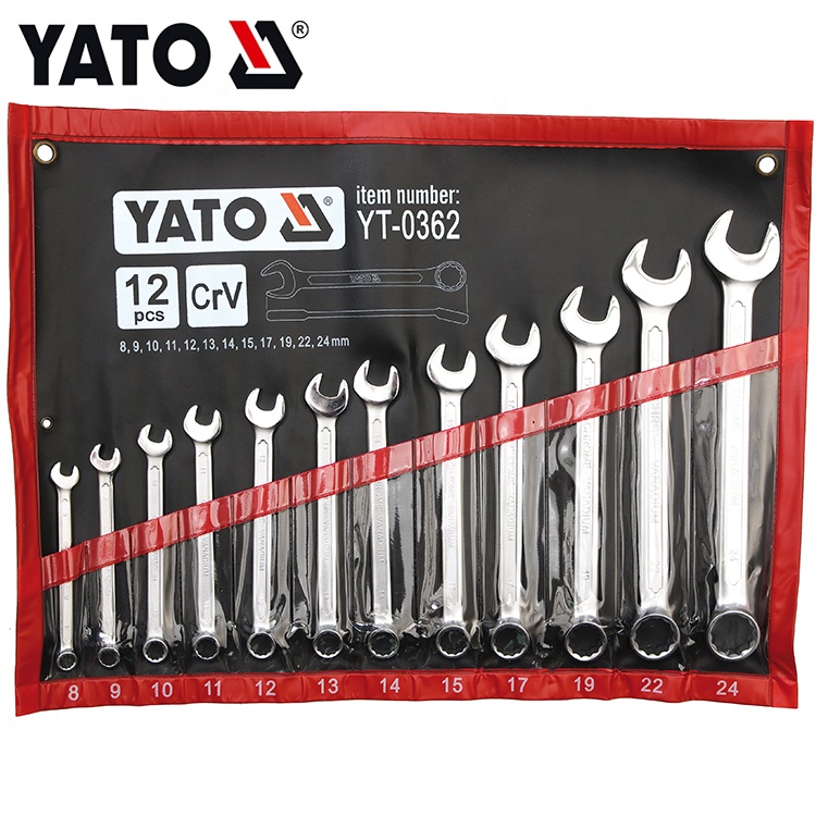 YATO YT-0362 फैक्टरी मूल्य संयोजन रिंच शाफ़्ट स्पैनर सेट 8-24MM 12PCS
