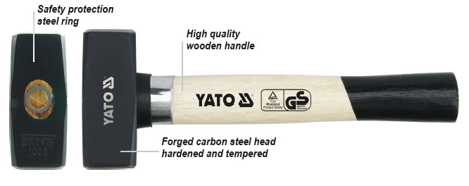 जाली कार्बन स्टील सुरक्षा लकड़ी के हैंडल स्टोनिंग हैमर 1250G YT-4551